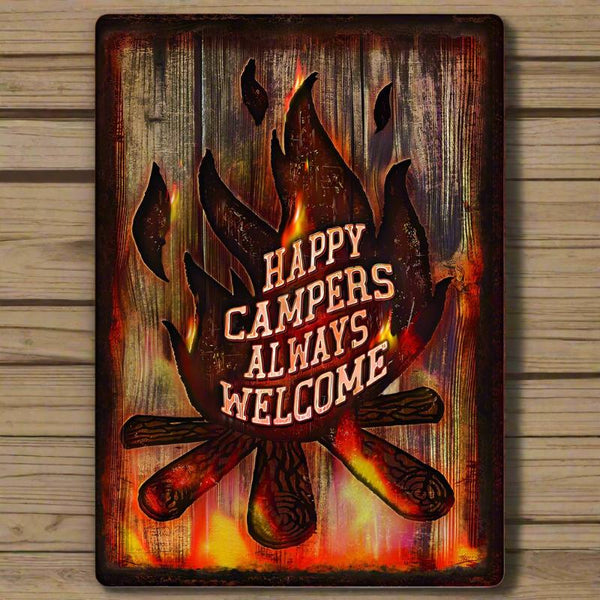 happy campers always welcome tin sign