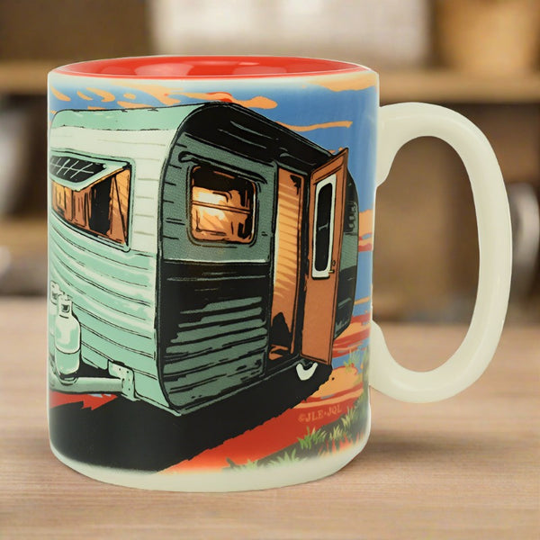 our happy place camping beverage mug