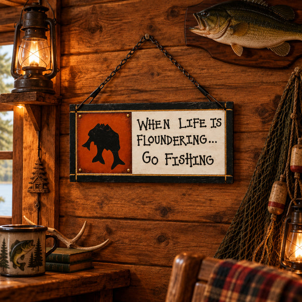 when life is floundering go fishing sign