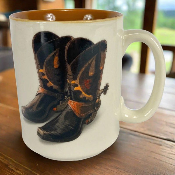 kick off your boots and stay awhile ceramic mug