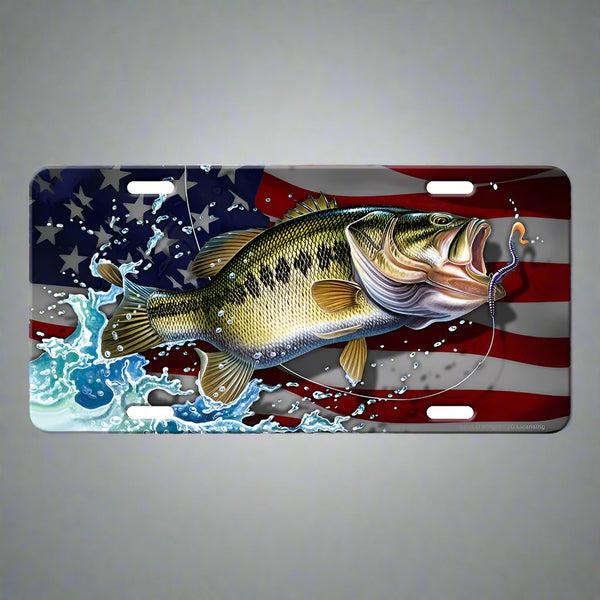 bass fishing american flag vanity license plate