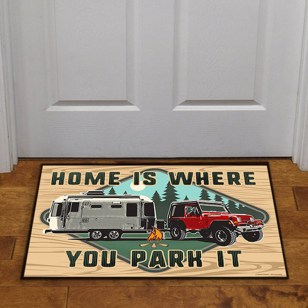 home is where you park it camping door mat