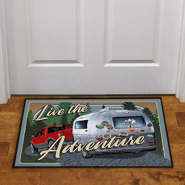 live the adventure camping door mat