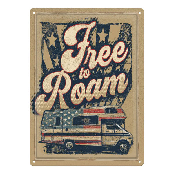 free to roam tin camping sign