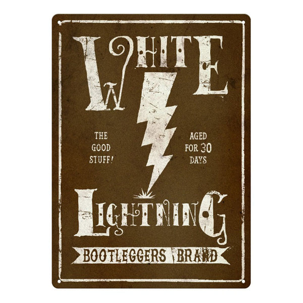 white lightning vintage tin sign