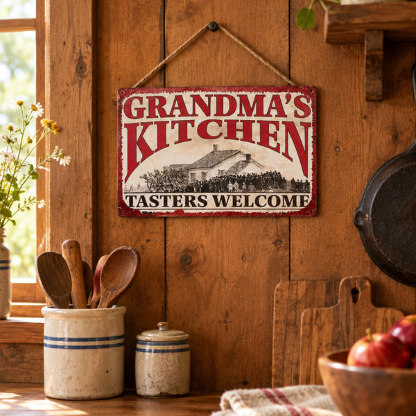 grandmas kitchen tasters welcome tin sign