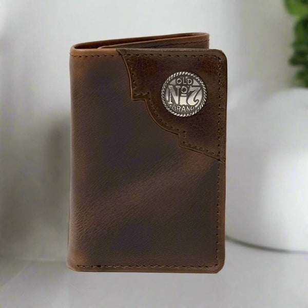 old no 7 brand jack daniels distillers choice collection brown leather trifold wallet