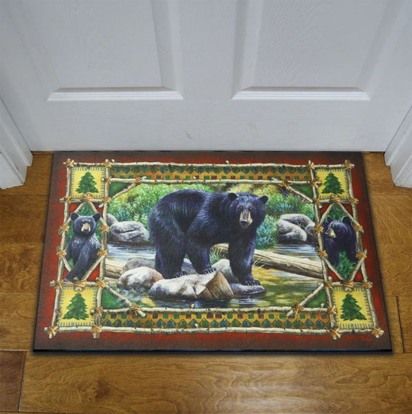 mama bear with cubs rubber door mat 17x26