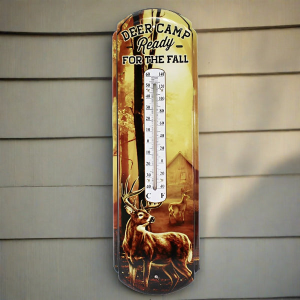 deer camp ready for fall tin thermometer