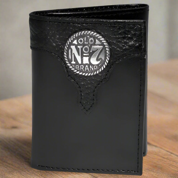 old no 7 brand jack daniels black leather trifold wallet