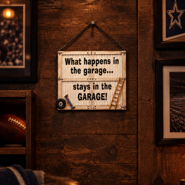 what happens in the garage sign