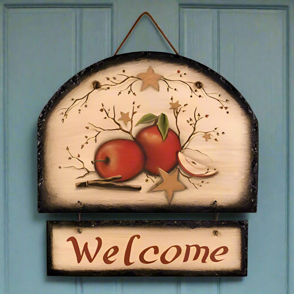 apple berry slate welcome plaque