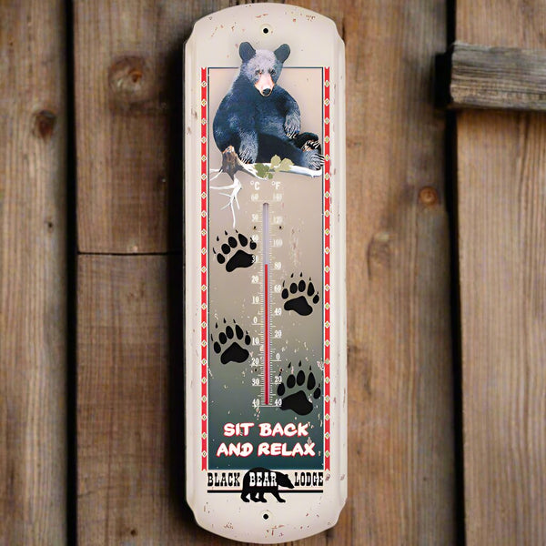 vintage black bear lodge thermometer