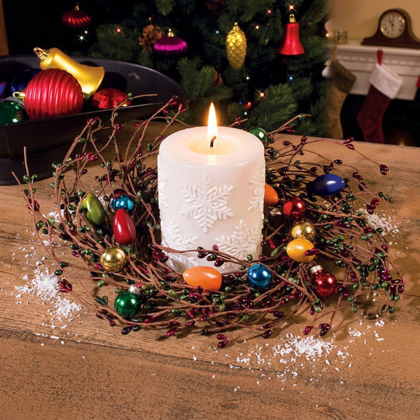 holiday christmas lights berry candle ring
