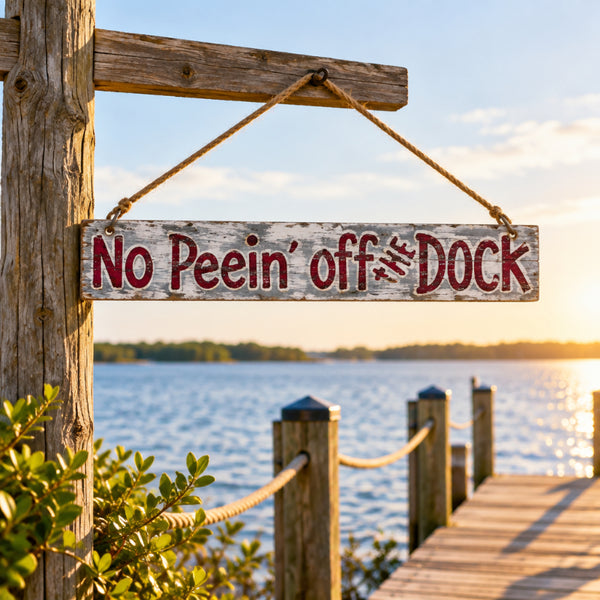 no peein off the dock warning sign