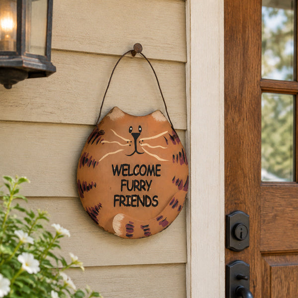 welcome furry friends fat cat sign