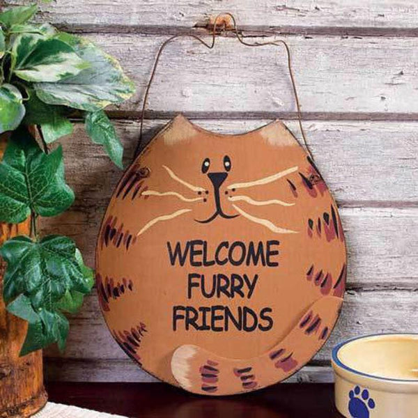 welcome furry friends fat cat sign