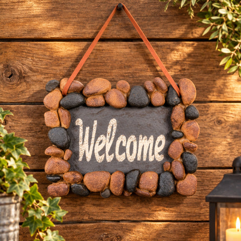River Rock and Slate Welcome Plaque