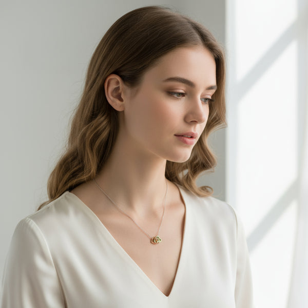 sterling silver rose and yellow gold tri-color triple heart necklace