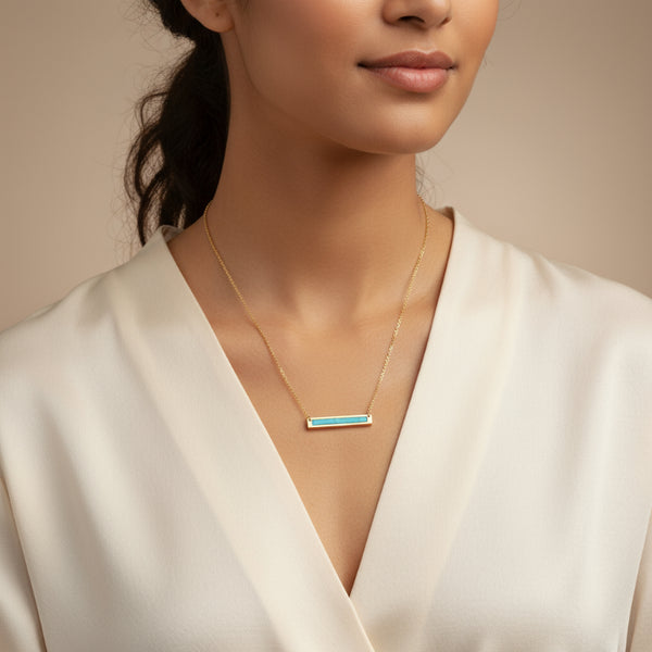 14k gold turquoise bar necklace