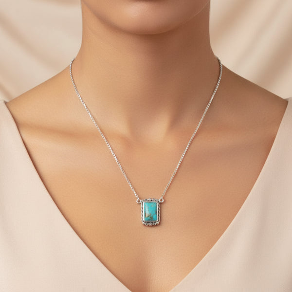 18-20 inch oxidized rope edge turquoise necklace