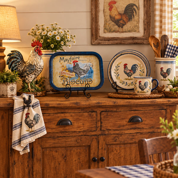 french country farmhouse rooster serving tray
