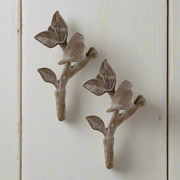 bird and branch wall hooks set of 2