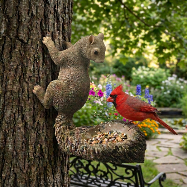 bushy tail squirrel bird feeder