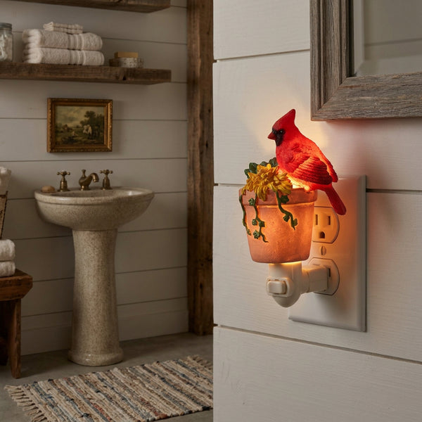 cardinal on flower pot night light