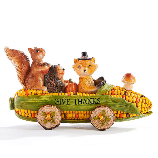 give thanks woodland critters figurine