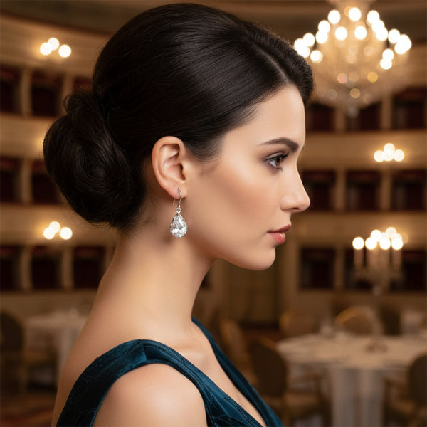 pear shape cz crown edge french wire earrings