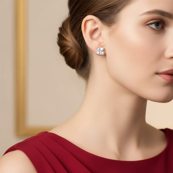 sterling silver square 6mm cz earrings