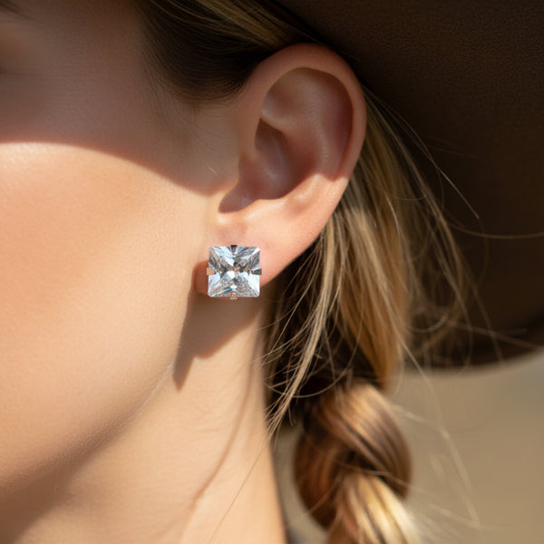 sterling silver 7mm cz square earrings