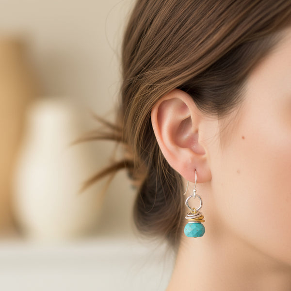 two tone turquoise drop earrings