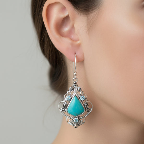 turquoise and blue topaz marcasite earrings