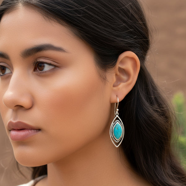 oxidized marquise turquoise french wire earrings