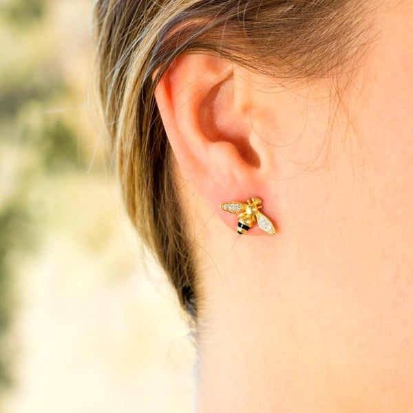gold signity bee mine cz earrings