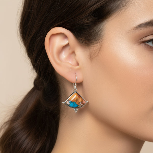 spiny oyster and turquoise triangle earrings