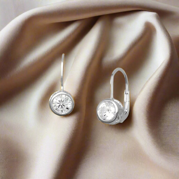 sterling silver bezel cz lever back earrings