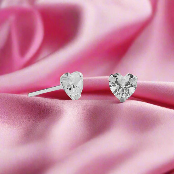 sterling silver heart shaped cz stud earrings