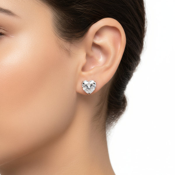 sterling silver heart shaped cz stud earrings