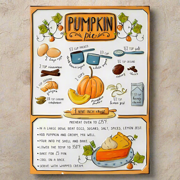 pumpkin pie recipe enamel sign