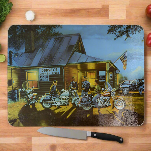 dorseys county pride motorcycle glass cutting board