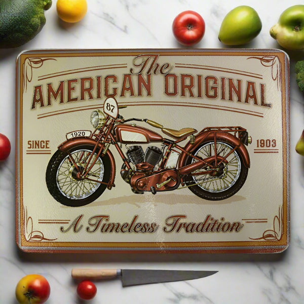 american original motorcycle glass cutting board