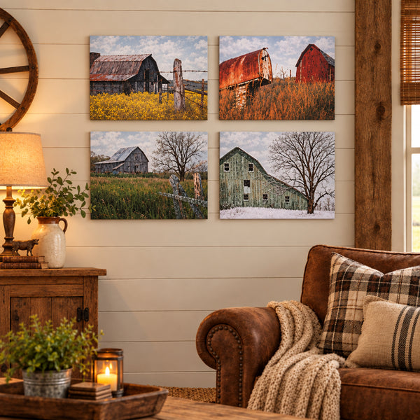 a country barn for all seasons mini art prints set of 4