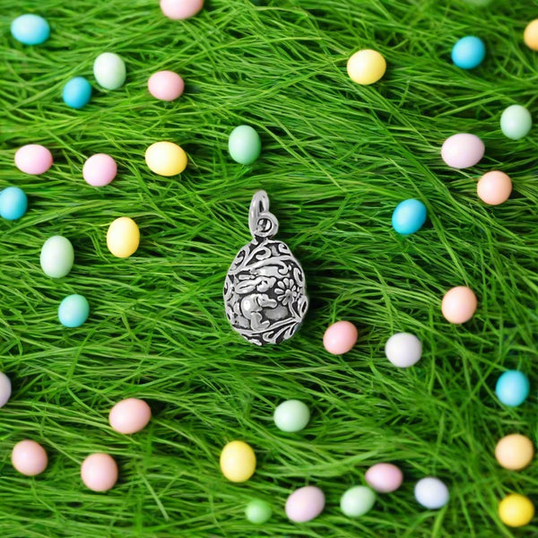 sterling silver easter egg with bunny charm pendant