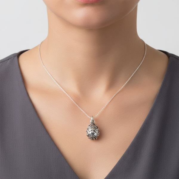 sterling silver easter egg with bunny charm pendant