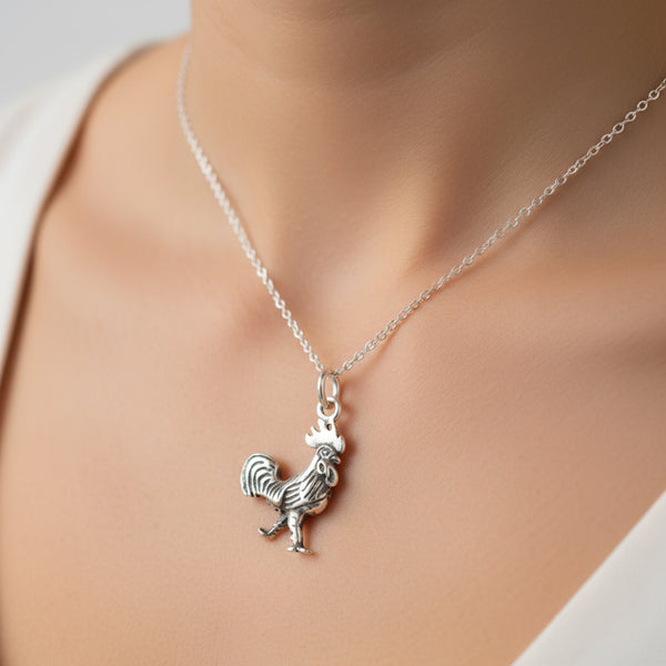 sterling silver strutting rooster charm pendant