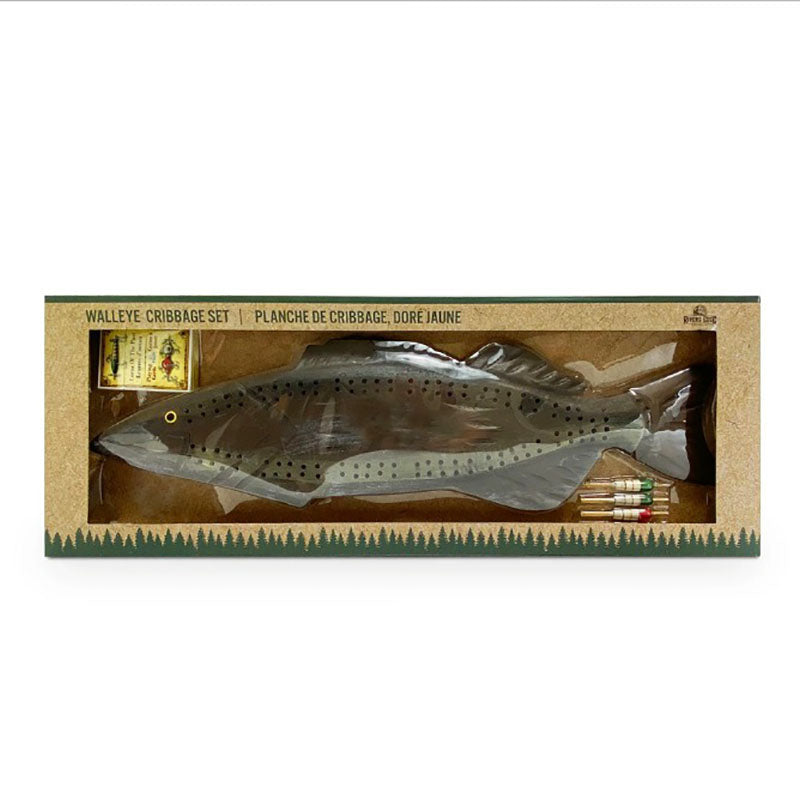 fish shaped carved wooden cribbage board game