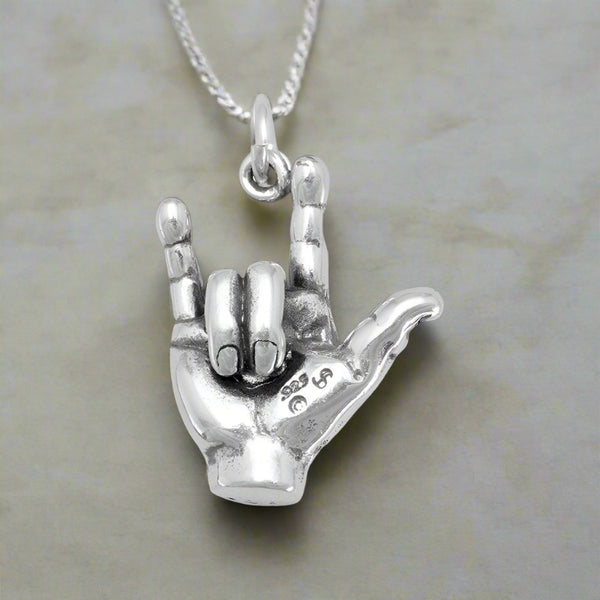 sterling silver I love you sign language charm pendant